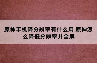 原神手机降分辨率有什么用 原神怎么降低分辨率并全屏